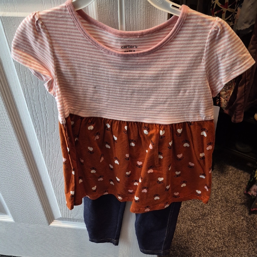 Carter's Striped Pink and Patterned Orange Tee With Jeggings
